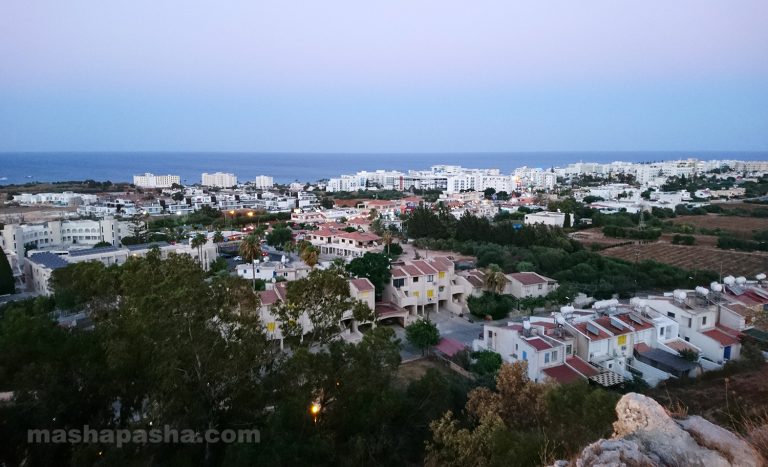 The panorama of Protaras as seen from the top of the mountain — Profitis Ilias Protaras Church