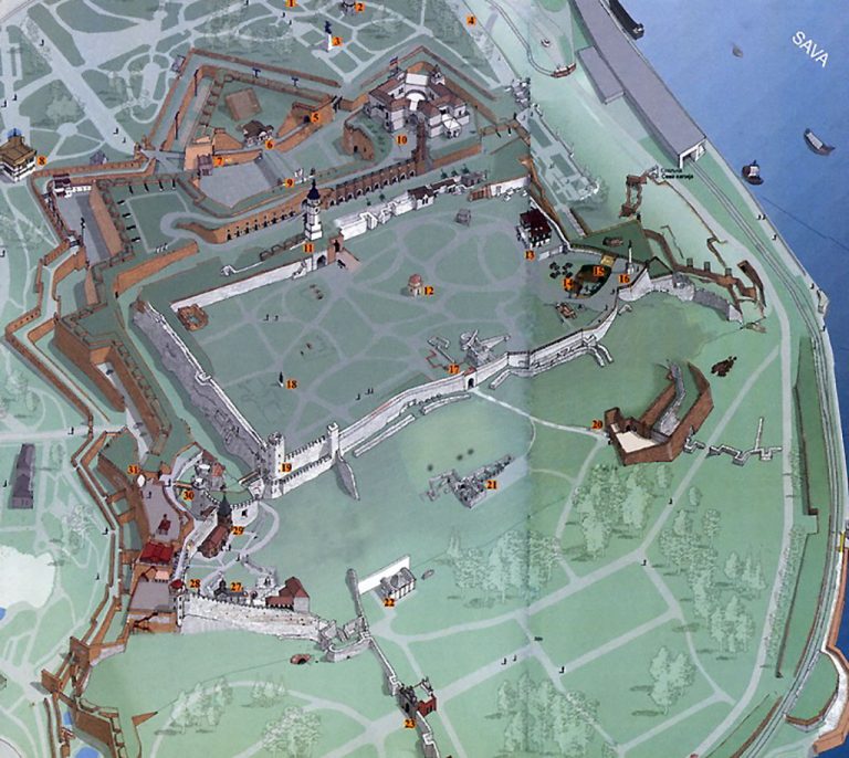 Map diagram of Belgrade Fortress — Belgrade Fortress