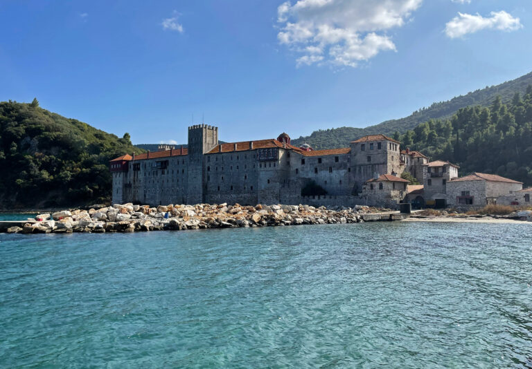 Mount Athos and monasteries above the Sea, Greece