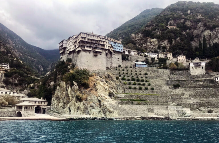 Mount Athos and monasteries above the Sea, Greece