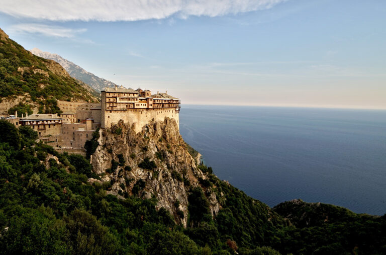 Mount Athos and monasteries above the Sea, Greece