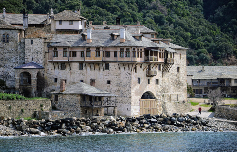 Mount Athos and monasteries above the Sea, Greece