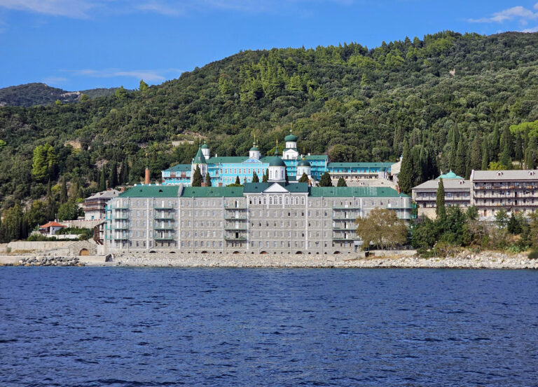 Mount Athos and monasteries above the Sea, Greece